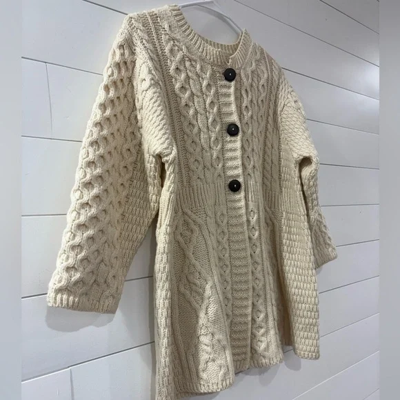 Kilronan Knitwear Merino Wool Cable Knit Cardigan Sweater Ireland L - Picture 3 of 14